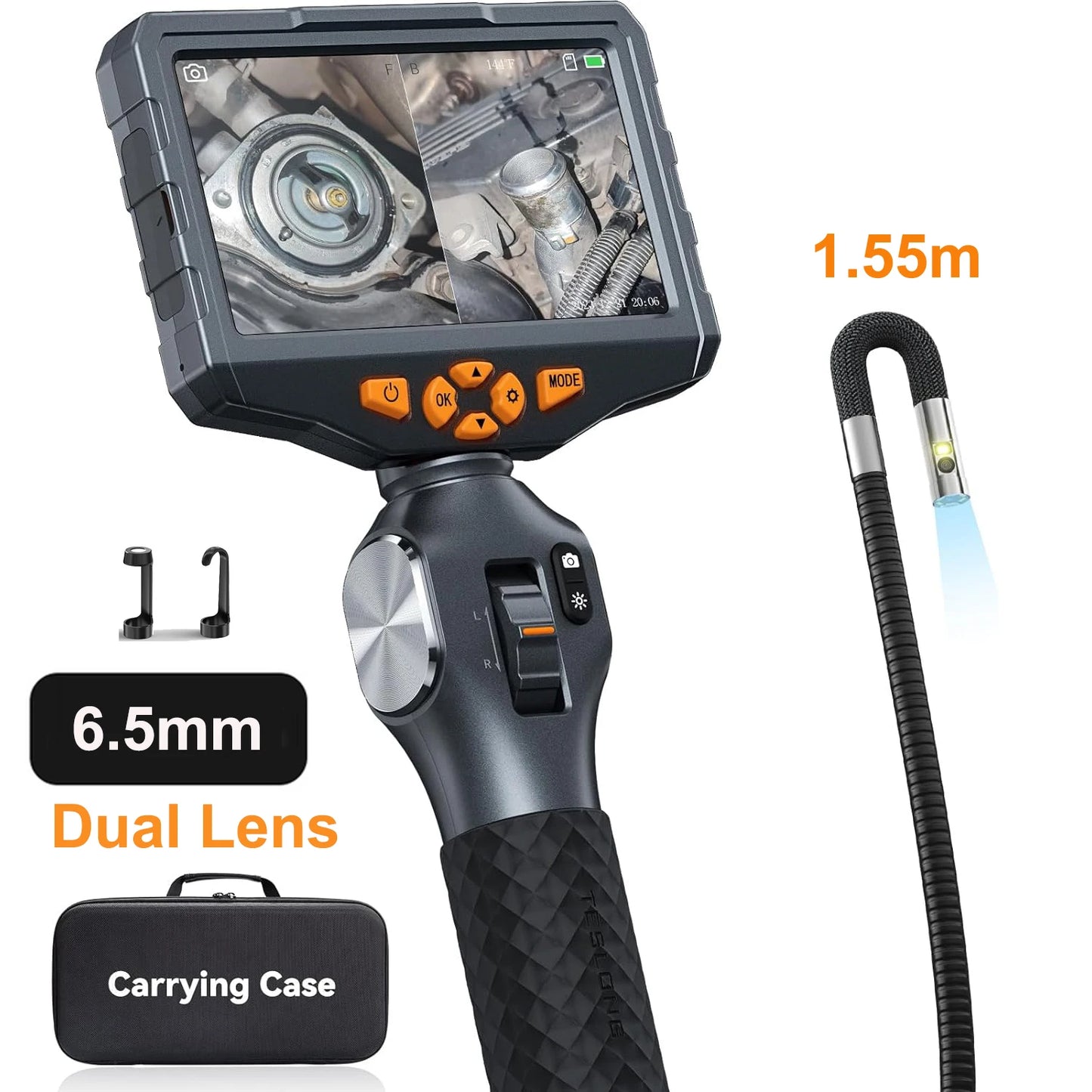 TESLONG TD500 6.5MM Dual Lens Articulating Borescope 1080P 5 Inch IPS Two Way 360° Steering Endoscope Camera with WIFI