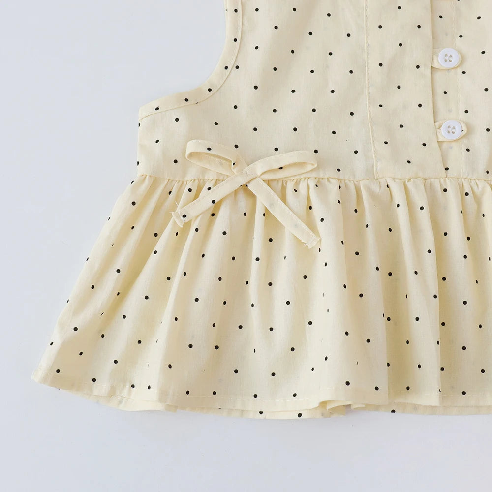 Bear Leader Baby Girl's Casual Clothing Round Neck Sleeveless Polka Dot Top+Wide Leg Pants Set with Bow and Botton 2PCS Set