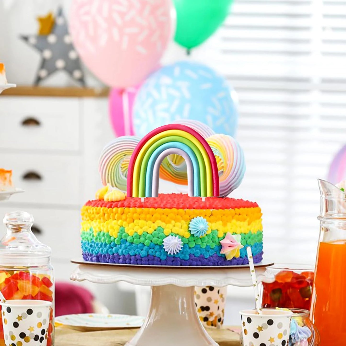 Rainbow Cake Toppers,Three-Dimensional Cloud Rainbow Design Cake Picks for Party Birthday Wedding Cake Decorations Supplies