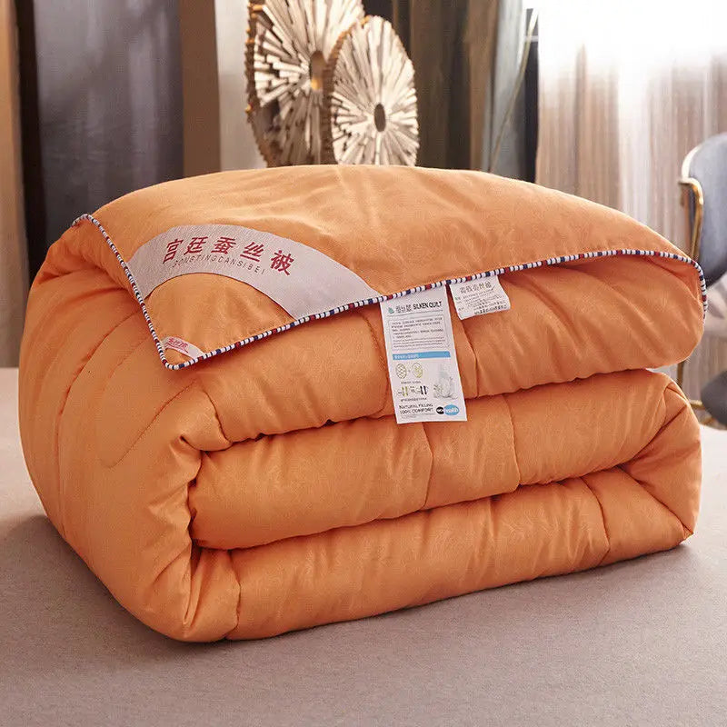 Natural Silk Quilt Mulberry Silk Quilt for Summer Winter Duvet King Queen Twin Size Bedding Handmade Pure Color Students Quilt