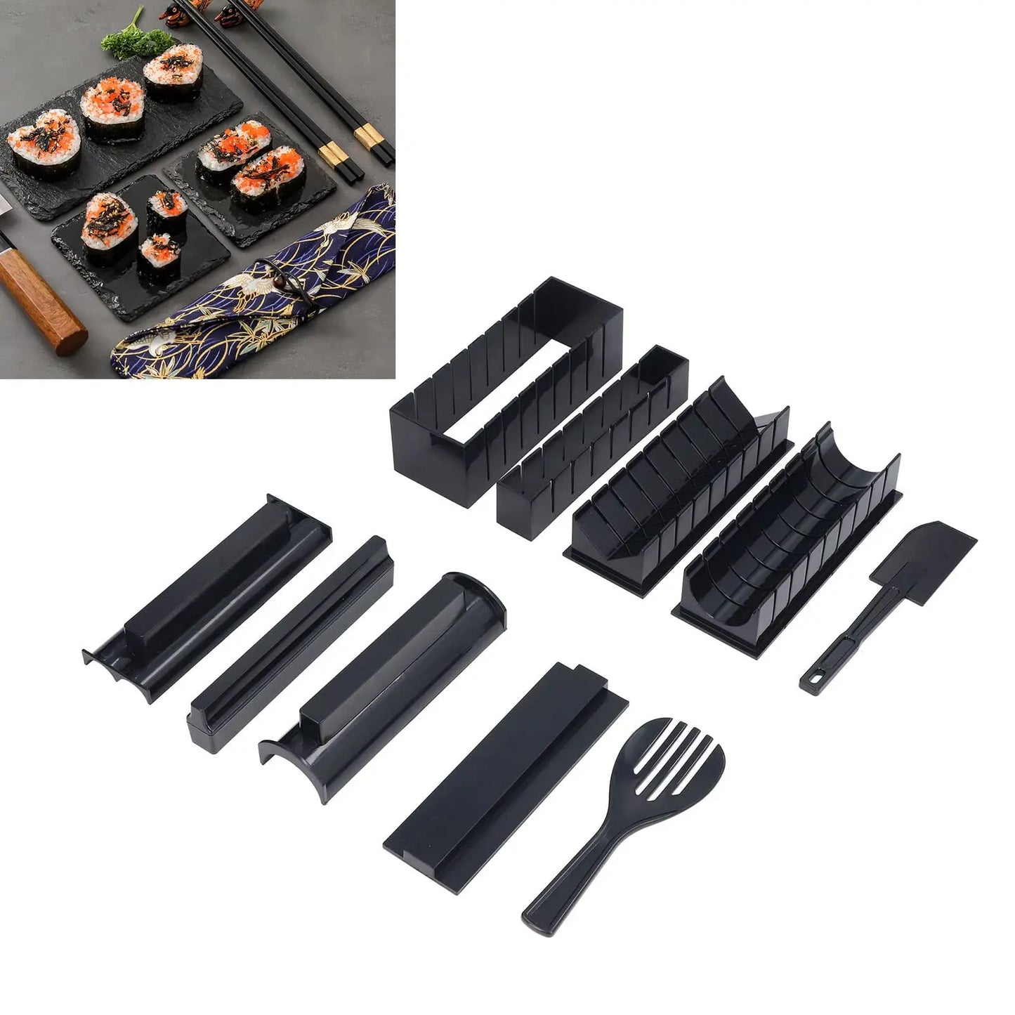 3/10Pieces Sushi Molds 10Shapes Sushi Rice Making Kit Easy Home DIY Sushi Tool Kitchen for Beginners Instruction Manual Included