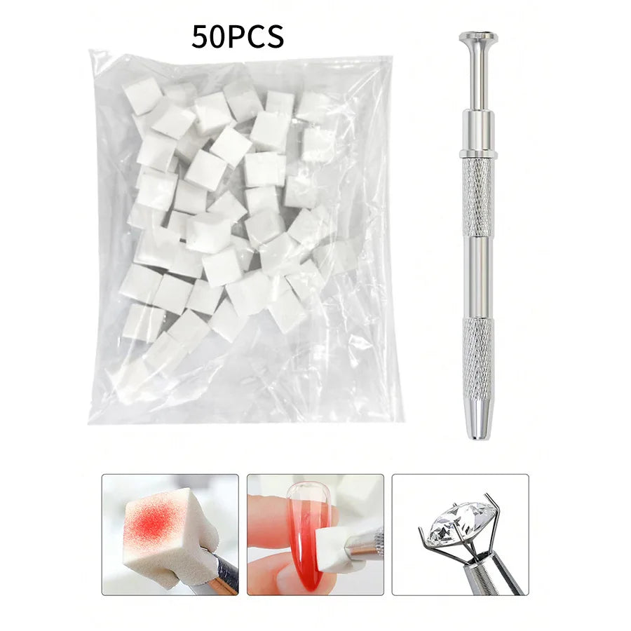 50pcs Ombre Sponge for Nails, Soft Gradient Nail Sponge with Grabbing Pen Ombre Nail Brush French Tip Tool Manicure Design Acces