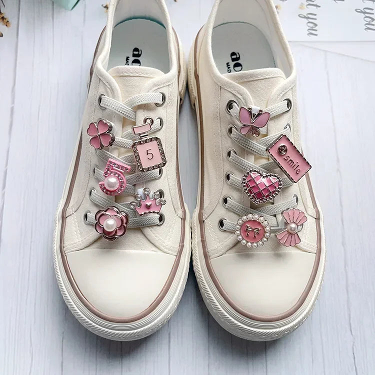 14Pcs NEW Pink Shoe Buckle Shoe Lace Charms for Sneaker Pearl Heart Shoe Lace Decoration Charms Fashion DIY Shoe Accessories