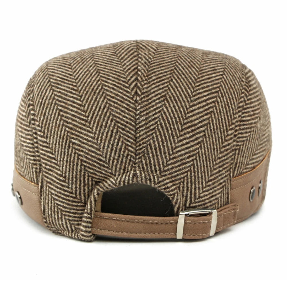 HT5025 Beret Cap Striped Beret Hats with Ear Flaps Male Female Adjustable Ivy Flat Cap Fleece Lined Winter Hat Women Mens Berets