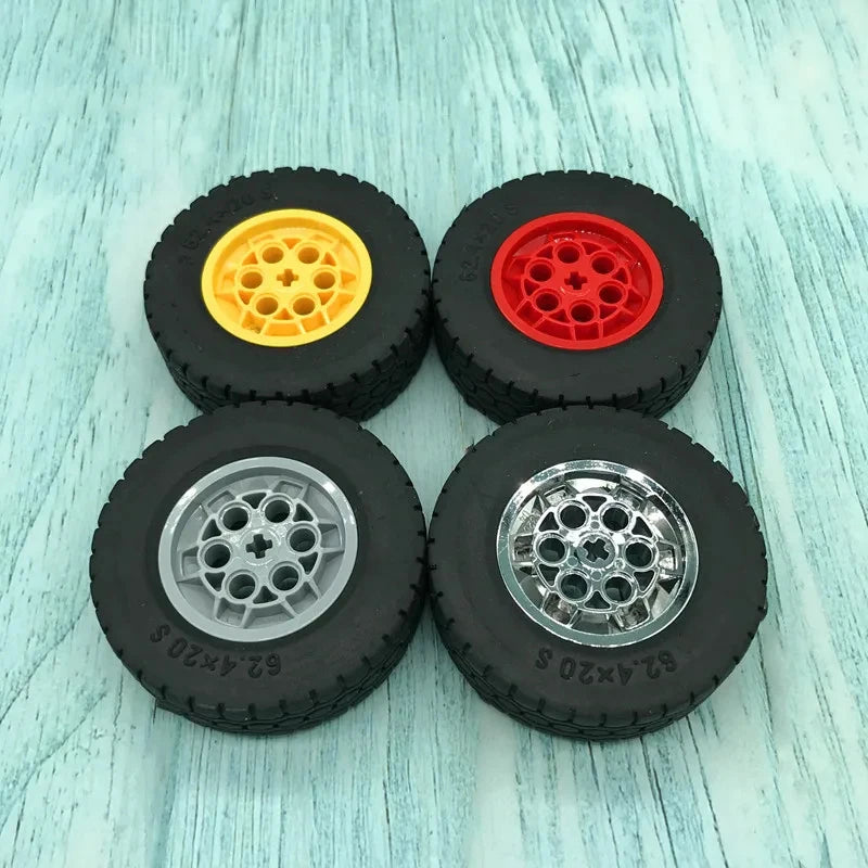 4Pcs/Lot Technical EV3 Wheel 62.4x20mm Tyres MOC 32019 32020/86652 Parts Building Block 42009 Crane Wheels DIY Spare Bricks Toys