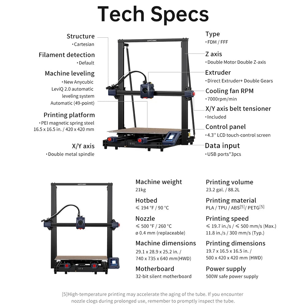 ANYCUBIC Kobra 2 MAX FDM 3D Printer Large Build Size with 500*420*420mm Maximum Print Speed 500mm/s Support Remote Control