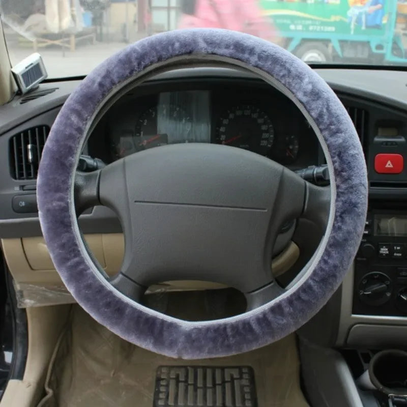 38cm Premium Soft Short Fur Car Steering Wheel Cover High-density Warm Plush Winter Steering Wheel Protector Cover Accessories