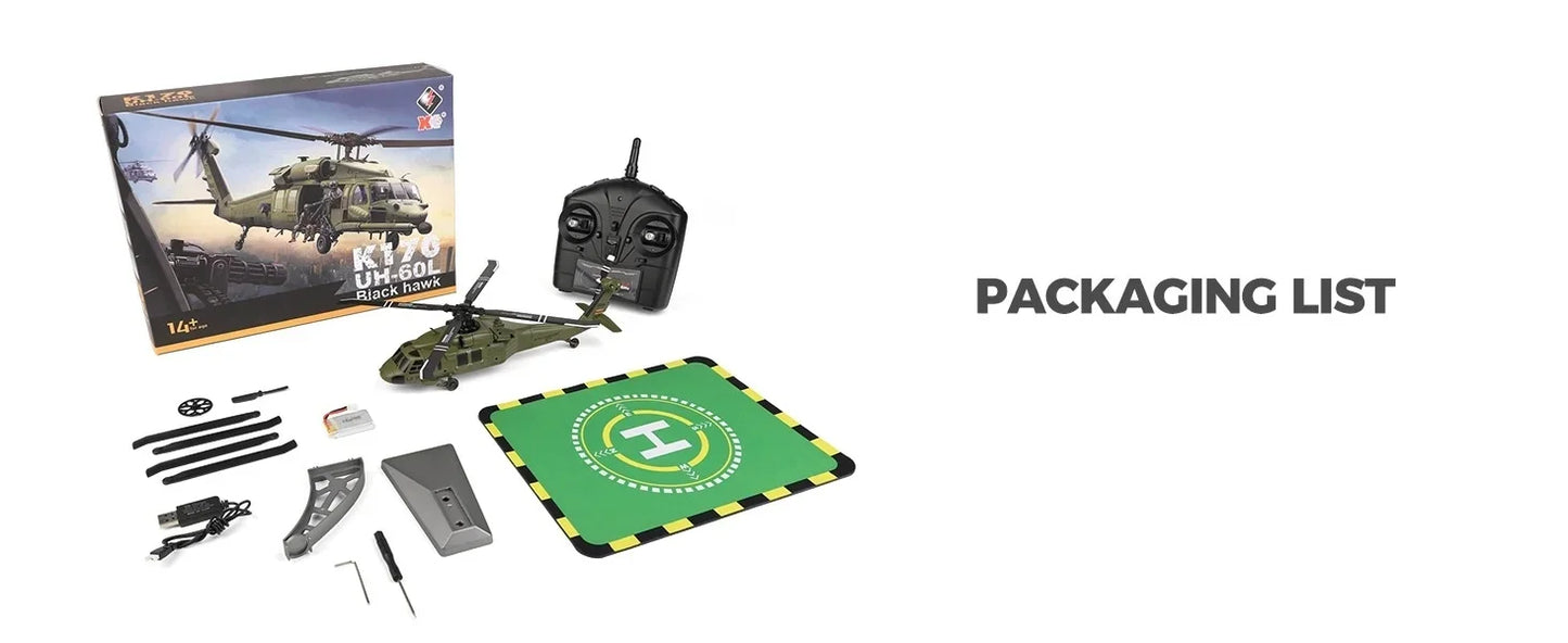 Wltoys K170 Black Hawk Uh60l Remote-Controlled Helicopter Four Channel Four Propeller Simulation Brushless Fixed Height Model