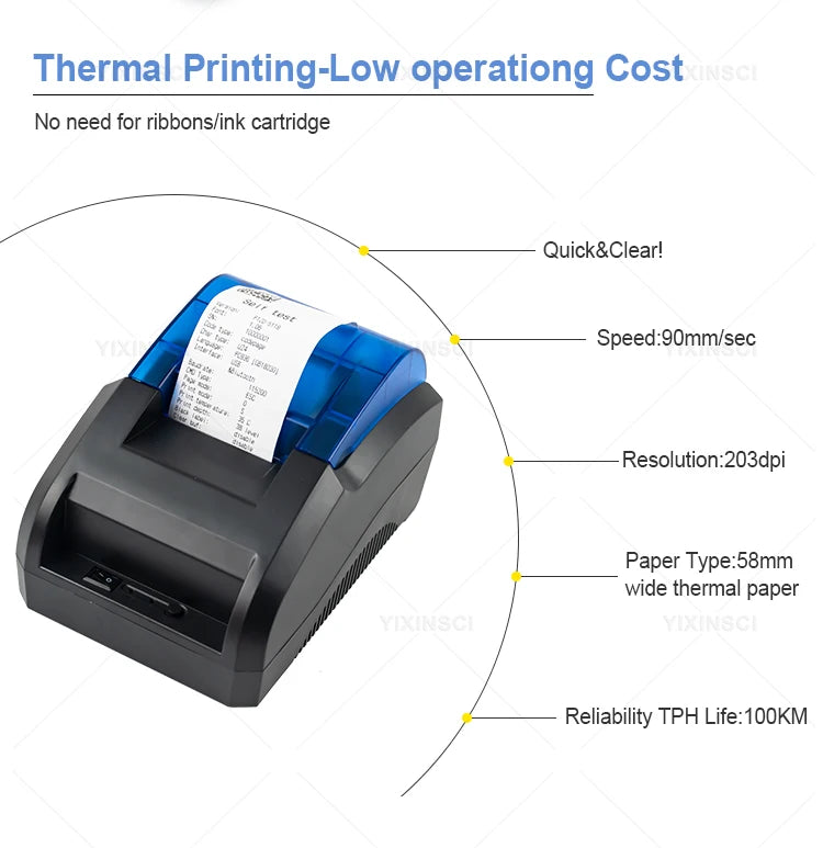 Desktop 58mm Bluetooth Wireless Thermal Portable Printer Receipt Bill POS  Compatible with Windows/Linux/Mac/Android/iOS Systems