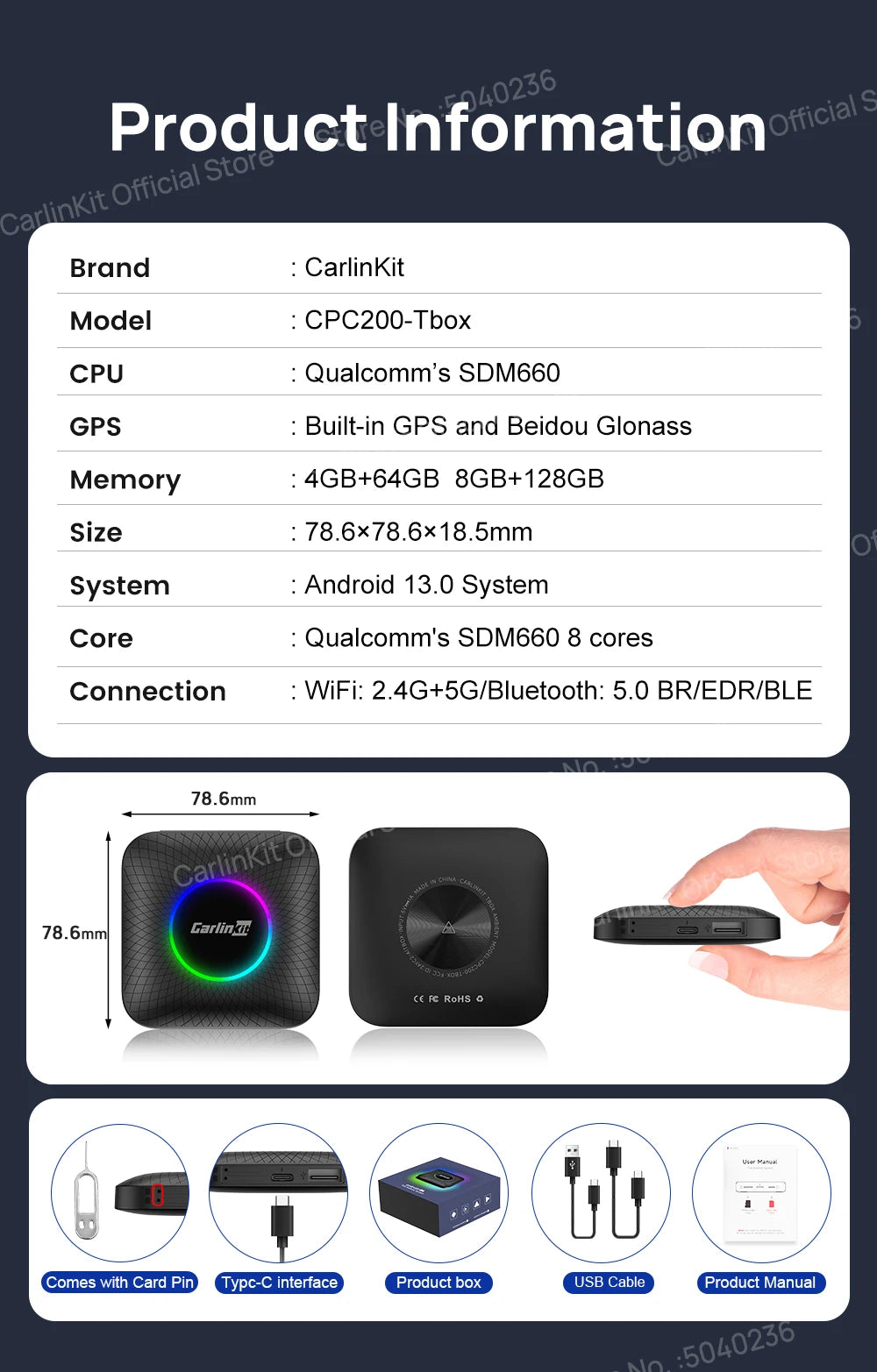 CarlinKit Android 13 SDM660 6225 CarPlay Ai Box LED 8-Cores Wireless Android Auto& CarPlay Car USB Adapter 64G 128G FOTA Upgrade