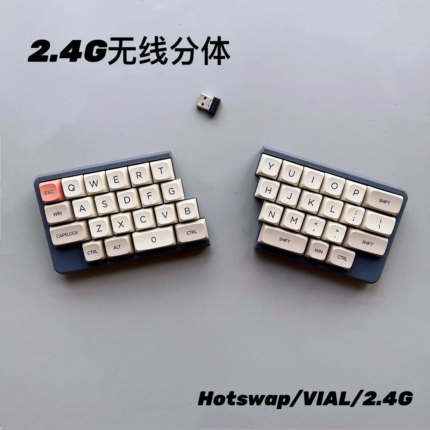 40% Wireless Split Keyboard 2.4G Connection DIY Support Hot Swappable VIAL Ergonomic Split Customization Gaming Keyboard Kit