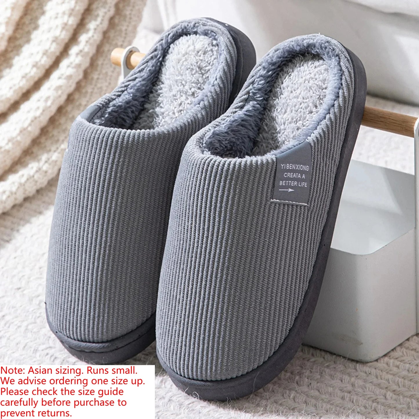 Women's Men's Plush Anti-Slip Thermal Indoor Outdoor House Slippers Winter Warm Soft Sole Home Comfort Casual Shoes