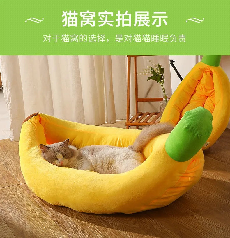 Creative Banana Bed, Cat Bed, Boat-shaped Dog Bed Pad, Detachable and Washable, Warm Pet Bed for All Four Seasons