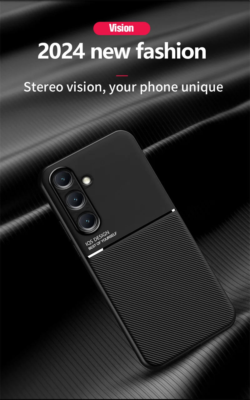 Car Magnetic Holder Leather Plate Phone Case for Samsung Galaxy S25 S22 S23 S24 Ultra Plus Edge S21 S20 FE 5G Soft Back Cover