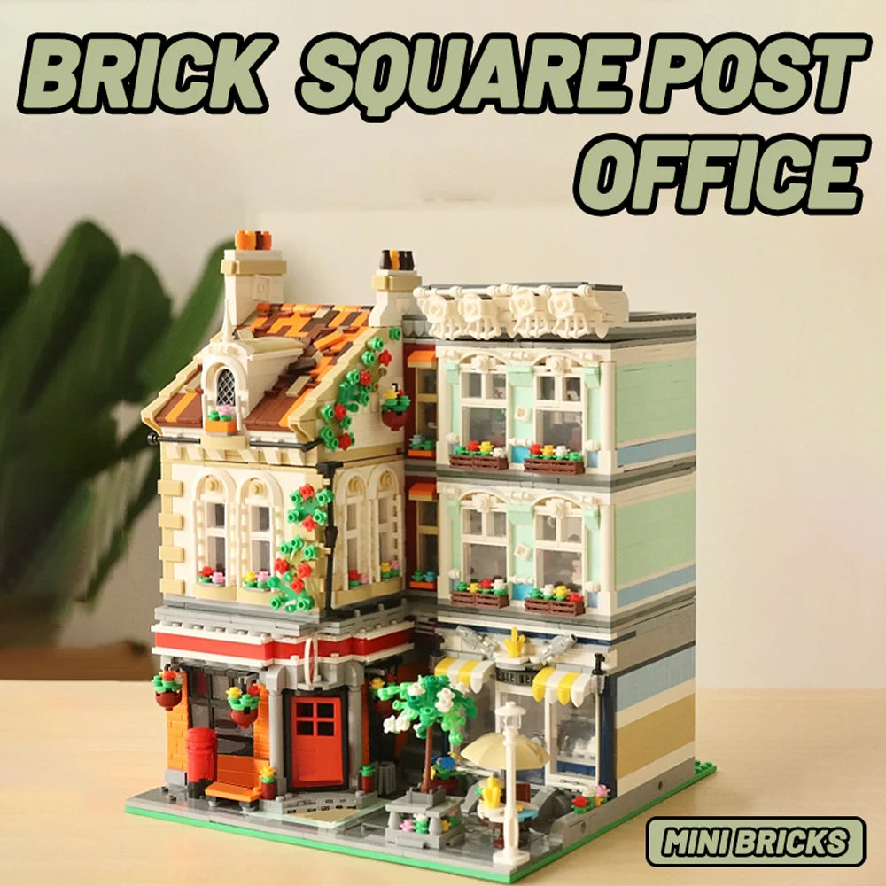 [Mini Bricks] Street View Model Building Blocks Square Post Office Corner Bike Shop Hotel Coffee Park City Bricks Toys Kids Gift