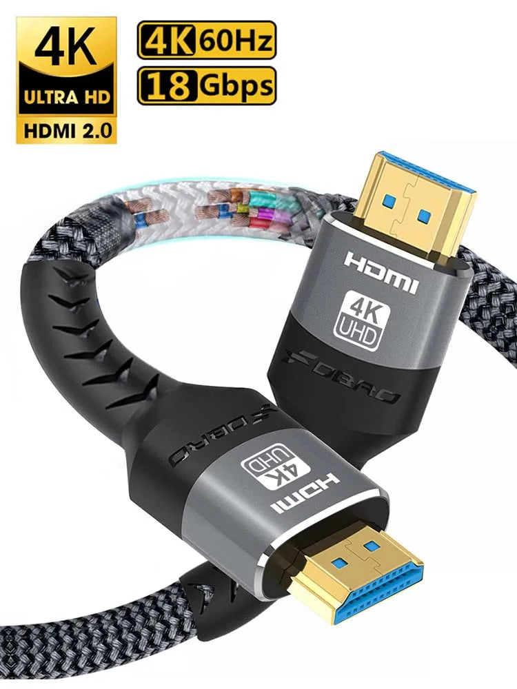 HDMI-compatible Cable HDMI 2.0 4K 60HZ HDMI Cable 6.6FT，18Gbps High Speed2.0 Braided Cord Compatible TV PS3/4 Projector 1m 2m 3m
