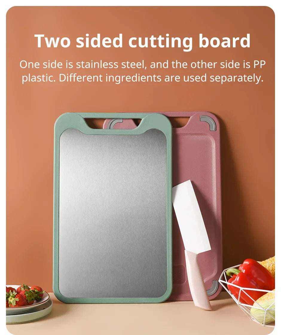 1pc Cutting Board Two Sides Of Stainless Steel and Plastic Dual-purpose Multifunctional Cut Vegetables and Meat Chopping Board