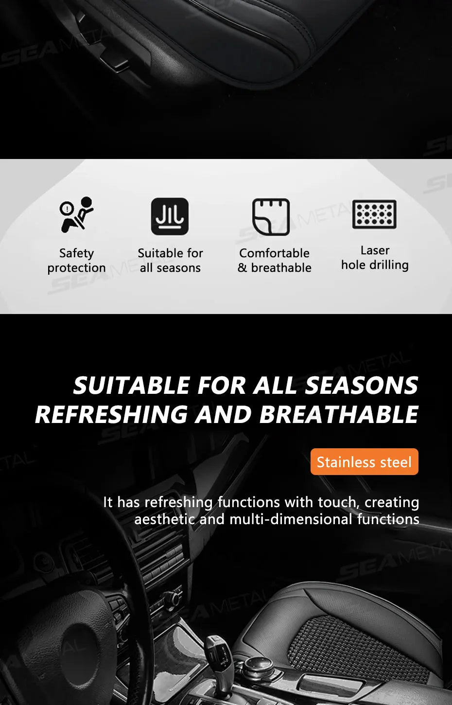 SEAMETAL Breathable Car Front Seat Cover Ice Silk Cooling Seat Cushion Full-Wrapped Anti-Scratch Car Seat Protector Universal