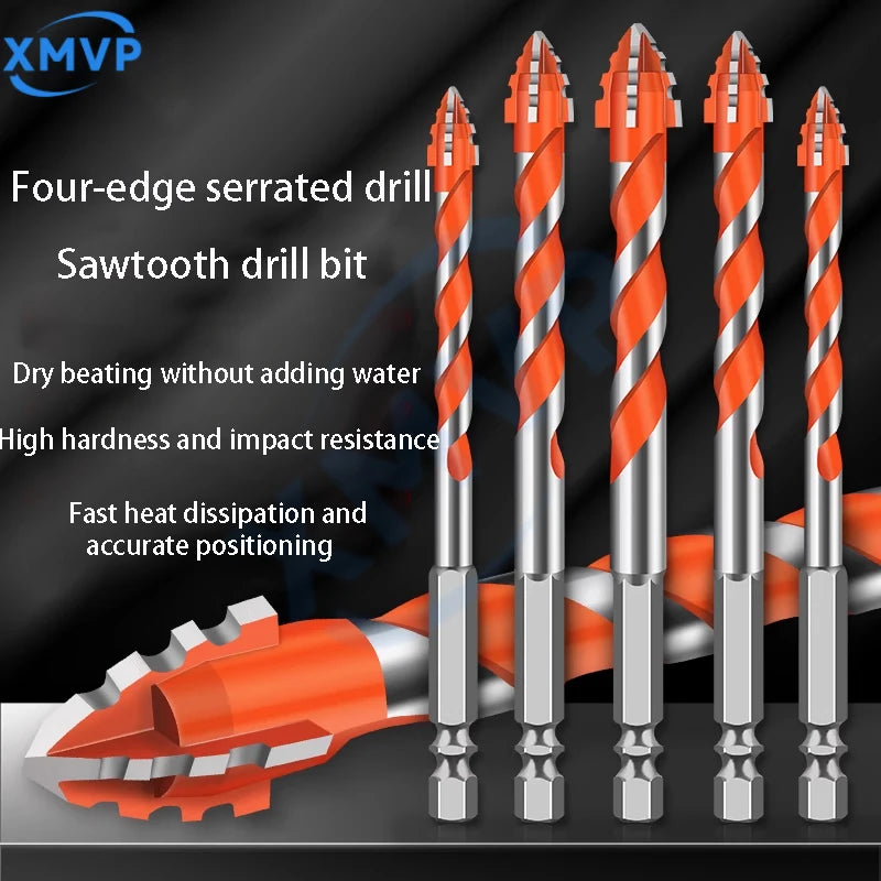 Four-edge serrated drill, eccentric drill bit, high-hardness tile and concrete drilling Super hard electric drill dry drilling