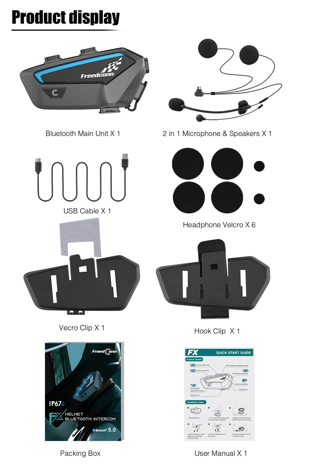Motorcycle Intercom Bluetooth Helmet Headset Freedconn FX 10 Riders Pair Other Brands Motorbike Interphone Speaker Communicator