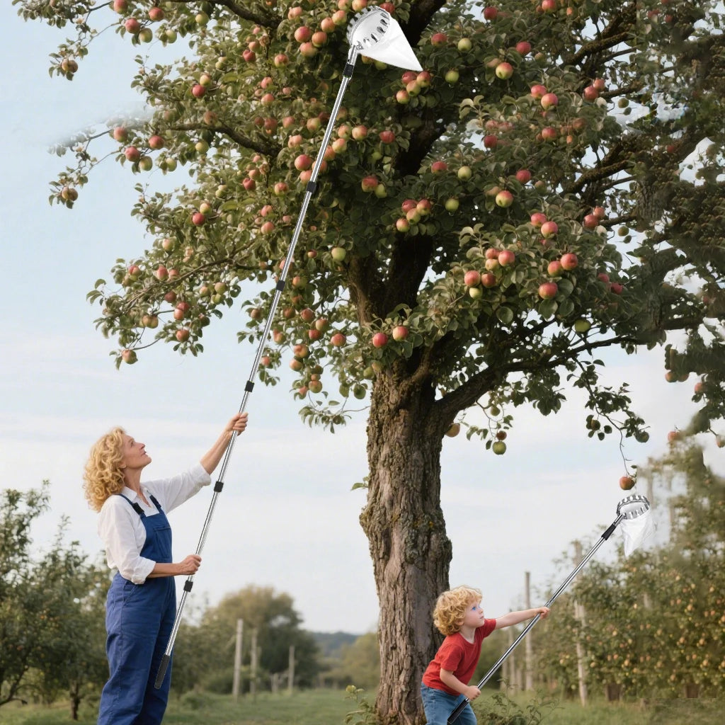 Fruit Picking Machine Stainless Steel Splicing Rod Fruit Picker Gardening Tool For Farm Orchard Catcher Apple Peach Fruit Tools