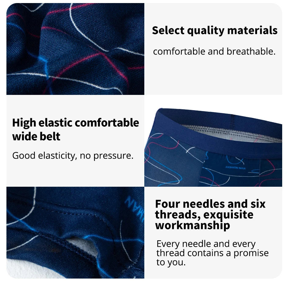 4-piece MEN'S FASHION Printed Underwear Breathable Crotch Boxers for Teenagers Comfortable plus Size Underwear up to 6XL.