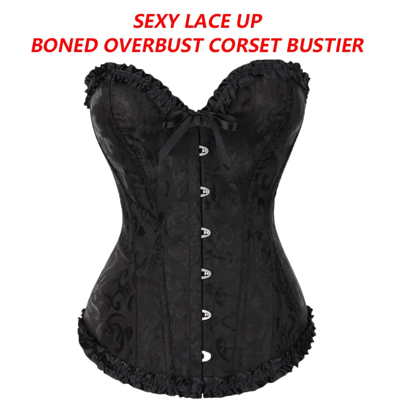 YBFDO Women Sexy Corsets Bustiers Floral Lace Tops Shapewear Overbust Corselet Blouse Gothic Brocade Retro Lingerie Waist Corset