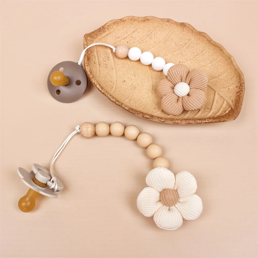 Flower Baby Silicone Bead Pacifier Clip Chain Newborn Dummy Nipple Holder Clips BPA Free Teething Toys Soother Pendant Holder