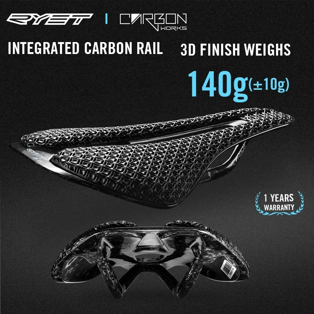 RYET 3D Printed Bicycle Saddle Ultralight Carbon Saddle 135/143mm 105g Bike Saddle for MTB Gravel Road Bike Seat Cycling Parts