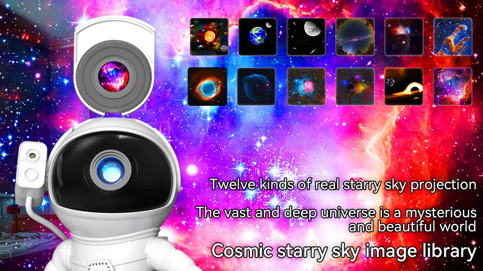 Rocket Astronaut Galaxy Projector Night Light Lamp And 13 Film Pieces Sky Projector 360° Rotate Planetarium For Kids Bedroom