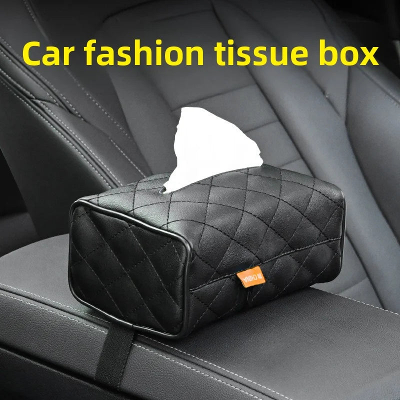Solid Color Checkered Leather Wear-Resistant Tissue Box Car Seat Back Sunshade Hanging Tissue-Bag Buckle