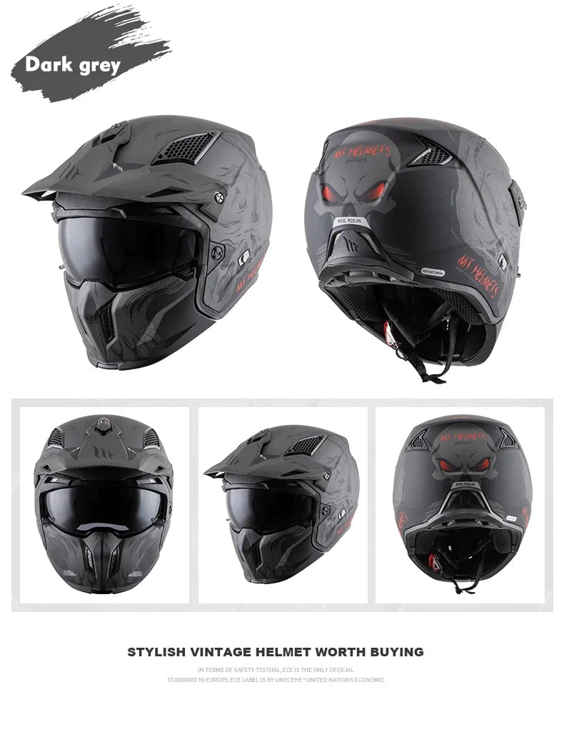 Spanish MT Streetfight Motorcycle Helmet Retro Street Fighter Combination  Four Seasons Detachable Full Face