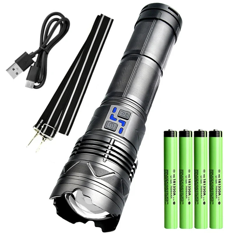 Powerful LED Flashlight Super Bright Spotlight Long Range Zoomable Emergency Torch Outdoor Tactical Lamp lantern Power Display