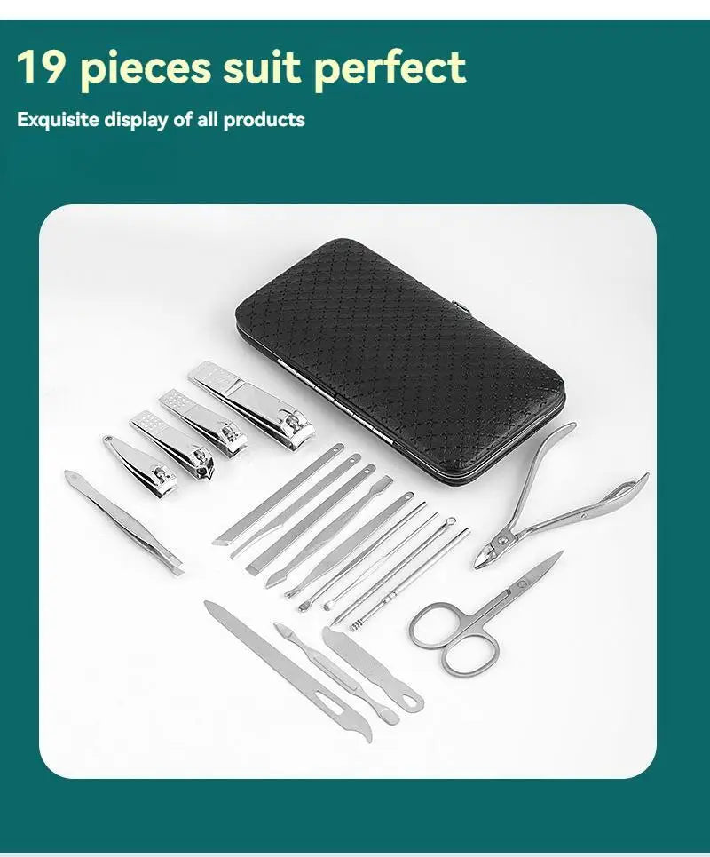 19pcs Stainless Steel Nail Scissor Set Full Set Nail Clippers Household Cuticle Nipper Manicure Tools Nail Clippers