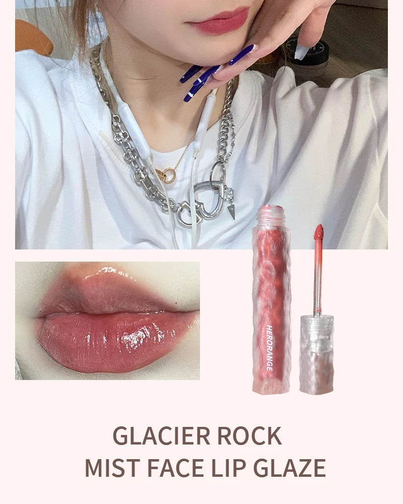HERORANGEHR292 Glacier Rock Mirror Water Glazed Lip Glaze Moisturizes and Moisturizes, Forming a Film That Is Not Easy to Fade