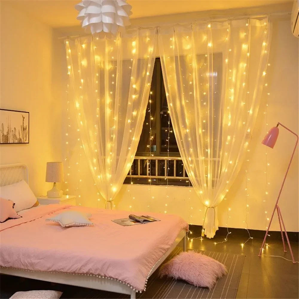 Christmas Lights LED Fairy String Curtain Lights 8 Mode Remote USB Festoon Christmas Decor For Home Holiday New Year Lamp