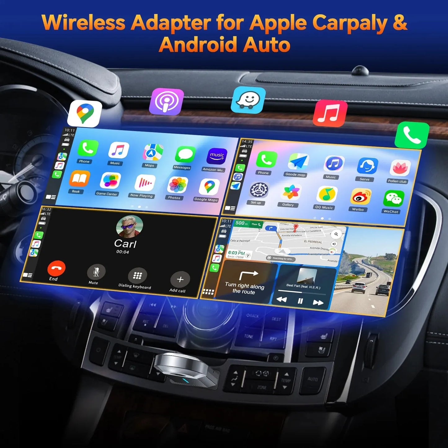 TOGUARD 2 in 1 Wireless CarPlay Adapter&Android Auto Wireless Adapter, 5Ghz WiFi Type-C/USB Plug & Play Carplay Wireless Adapter