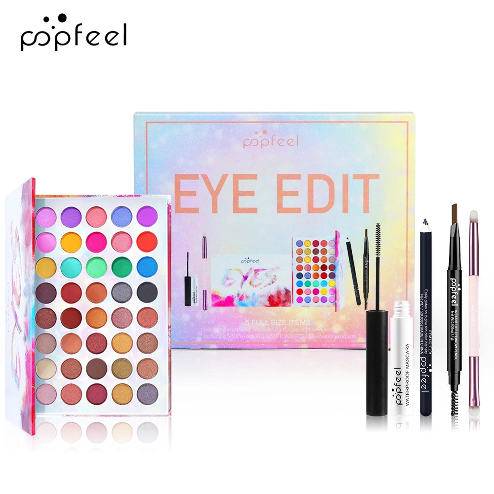 Eye Makeup Set, Eyeshadow Palette Eyeliner Pencil Eyebrow Mascara Eyeshadow Brushes 5pcs Full Range Eye Cosmetics