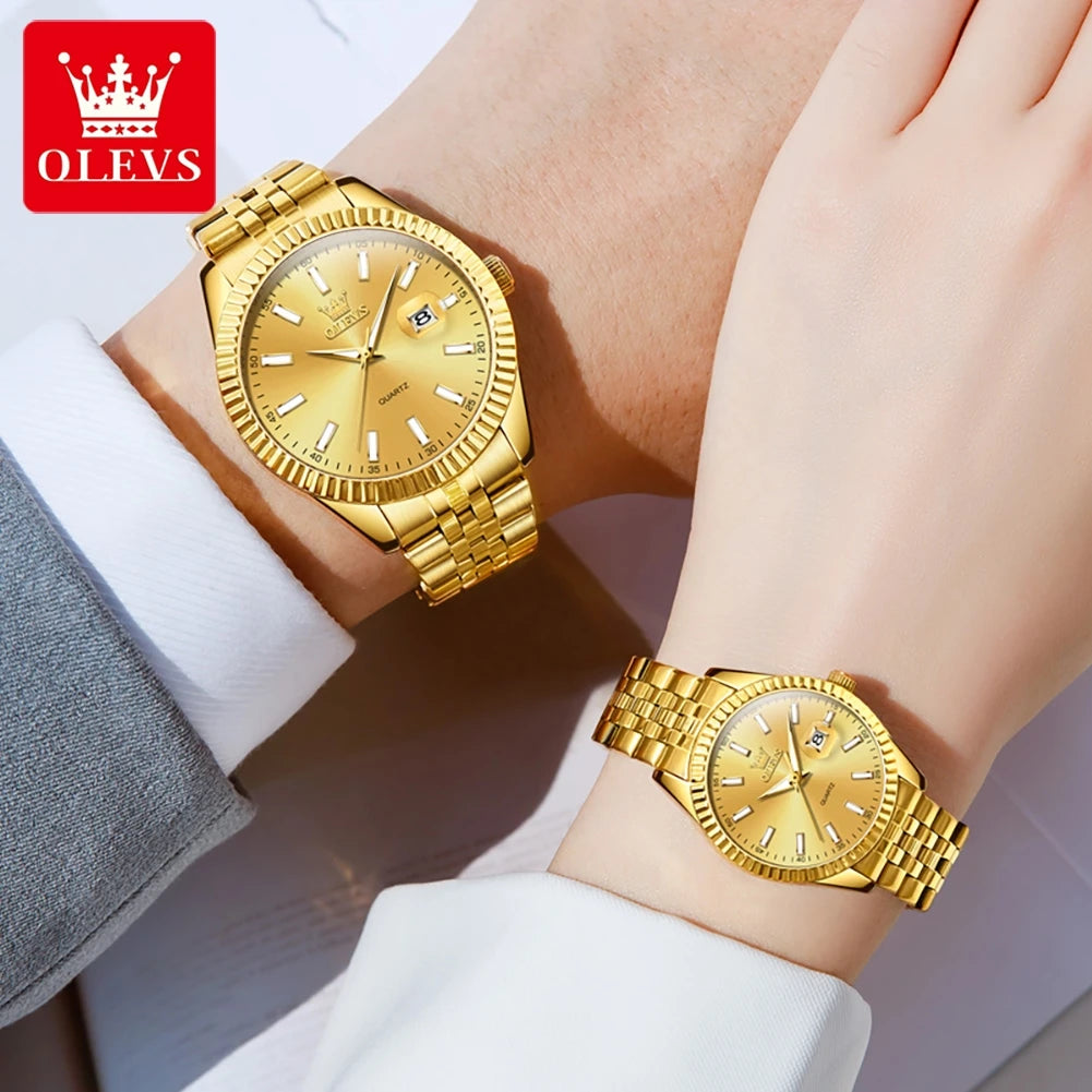 OLEVS 5593 Couple Watch Fashion Business Waterproof Stainless Steel Watch Luxury Brand Classic Date Week Clock Men Women Watch