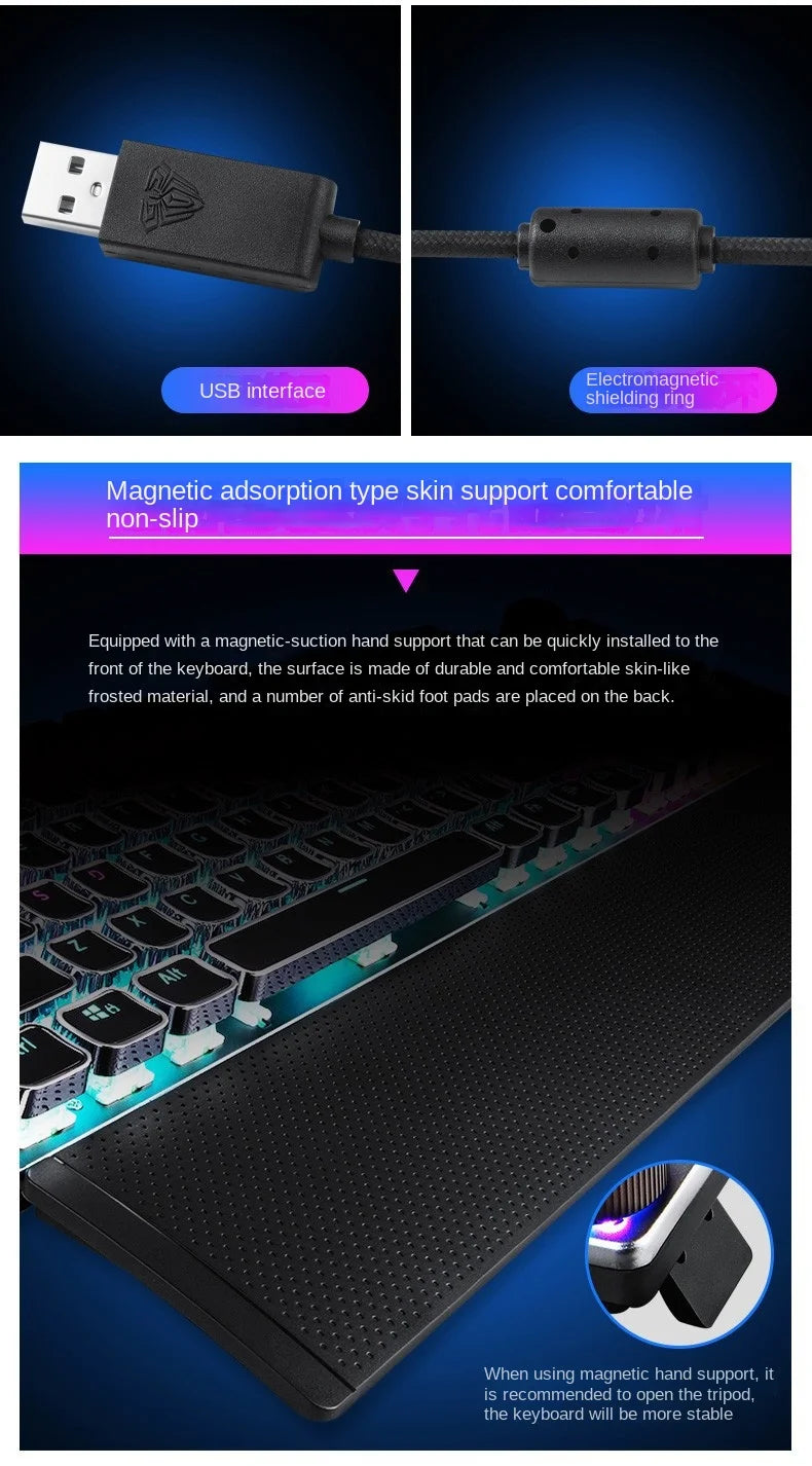F2088 Mechanical Gaming Keyboard Anti-ghosting 104 Plating Blue Switch Wired Mixed Backlit Keyborad for Game Laptop PC