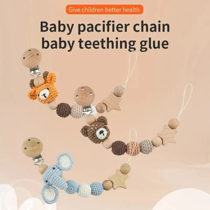 Baby Pacifier Clip Crochet Children's Pacifier Chain Baby Teething Glue Diy Cartoon Animal Pacifier Chain Proof Stroller Pendant