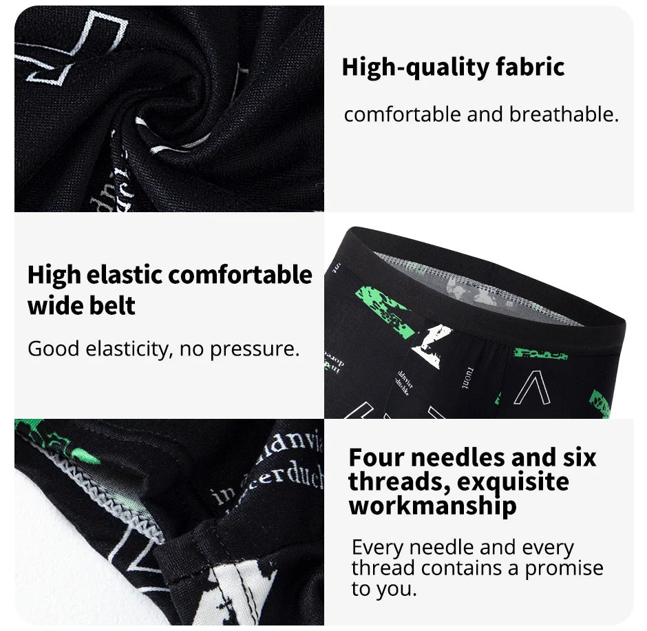 4-piece MEN'S FASHION Printed Underwear Breathable Crotch Boxers for Teenagers Comfortable plus Size Underwear up to 6XL.