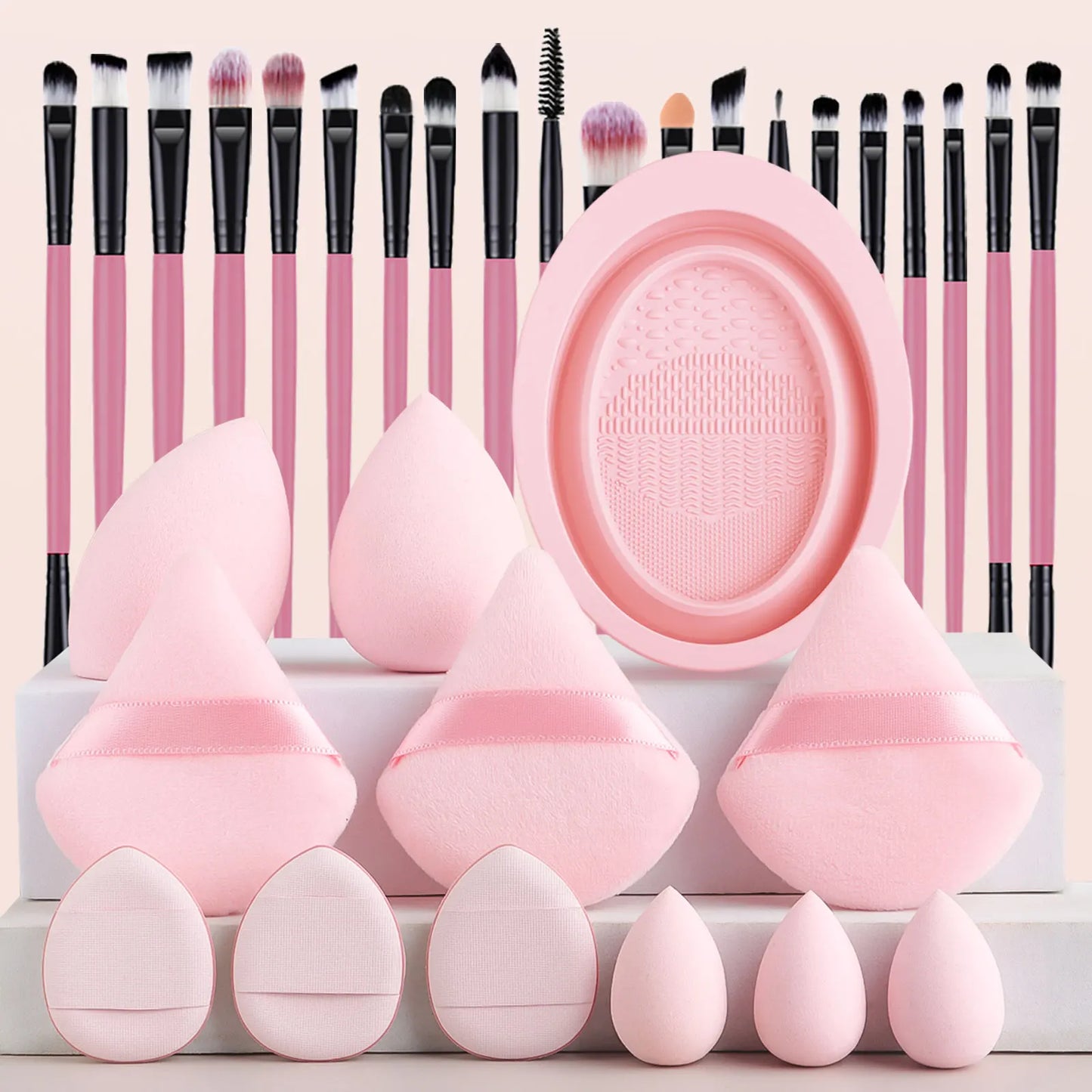 32pcs Makeup Beauty Tool Set &1pc Oval Washing Bowl & 5pcs  Beauty Egg & 3pcs Scalloped Powder Puff 3pcs Thumb Air Cushion