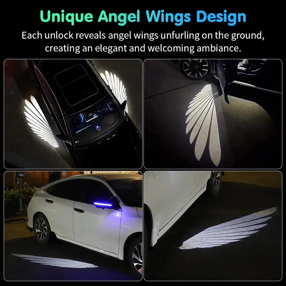 Angel Wings Car Projector Lights LED Door Side Rearview Mirror Welcome Ambient Lighting Unlocking/Locking Light Up 30 Seconds