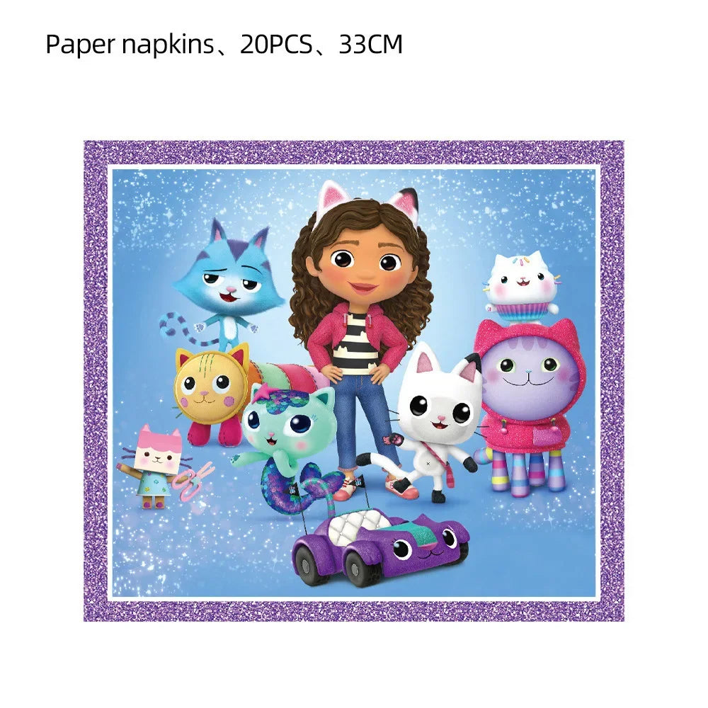 Disney Gabby Doll House Theme Birthday Party Flag Pulling Balloon Decoration Disposable Tableware Supplies