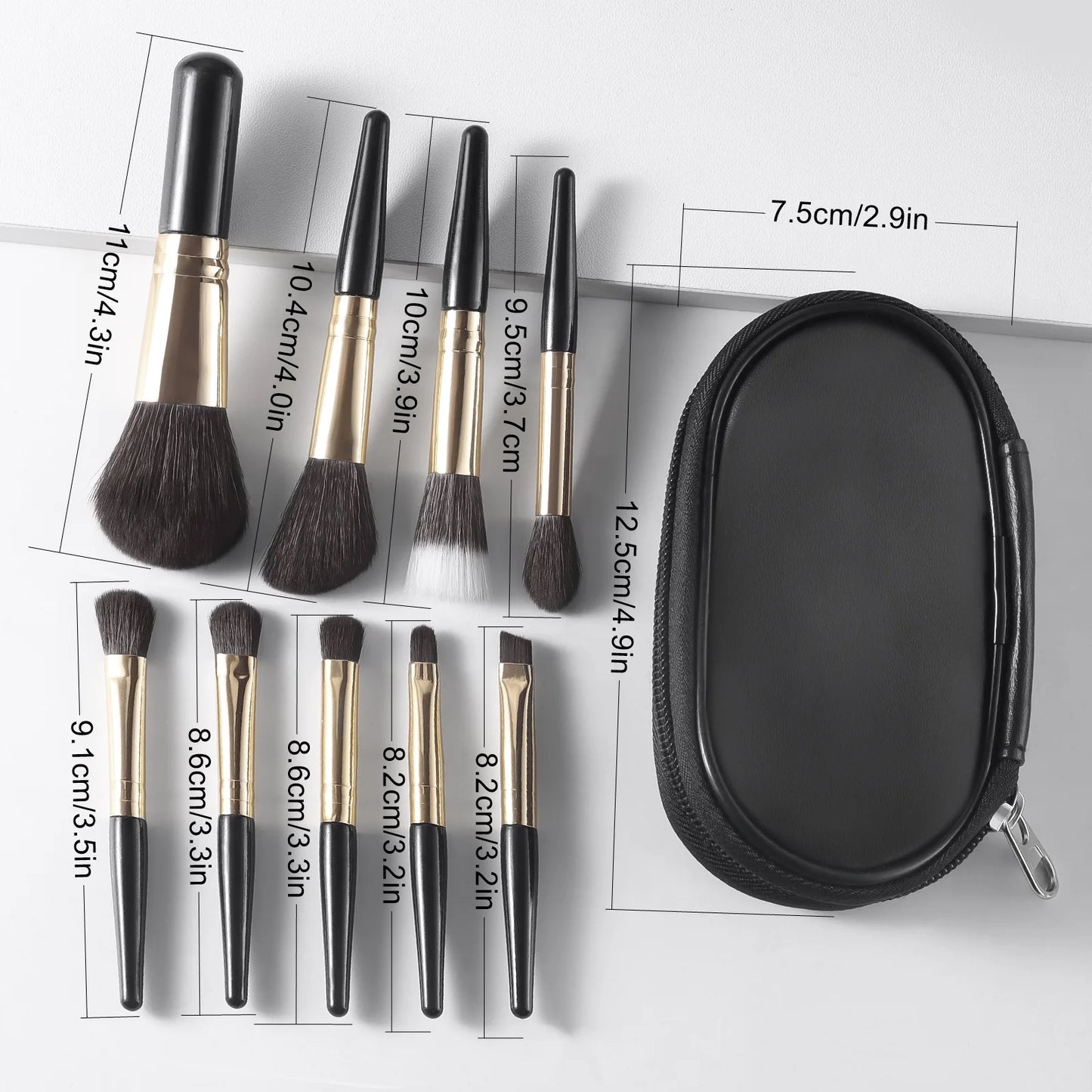 Makeup Brush Sets , 9pcs  Minimalist Portable With Storage Bag Portable Cosmetic Brushes  For Making Up Supply