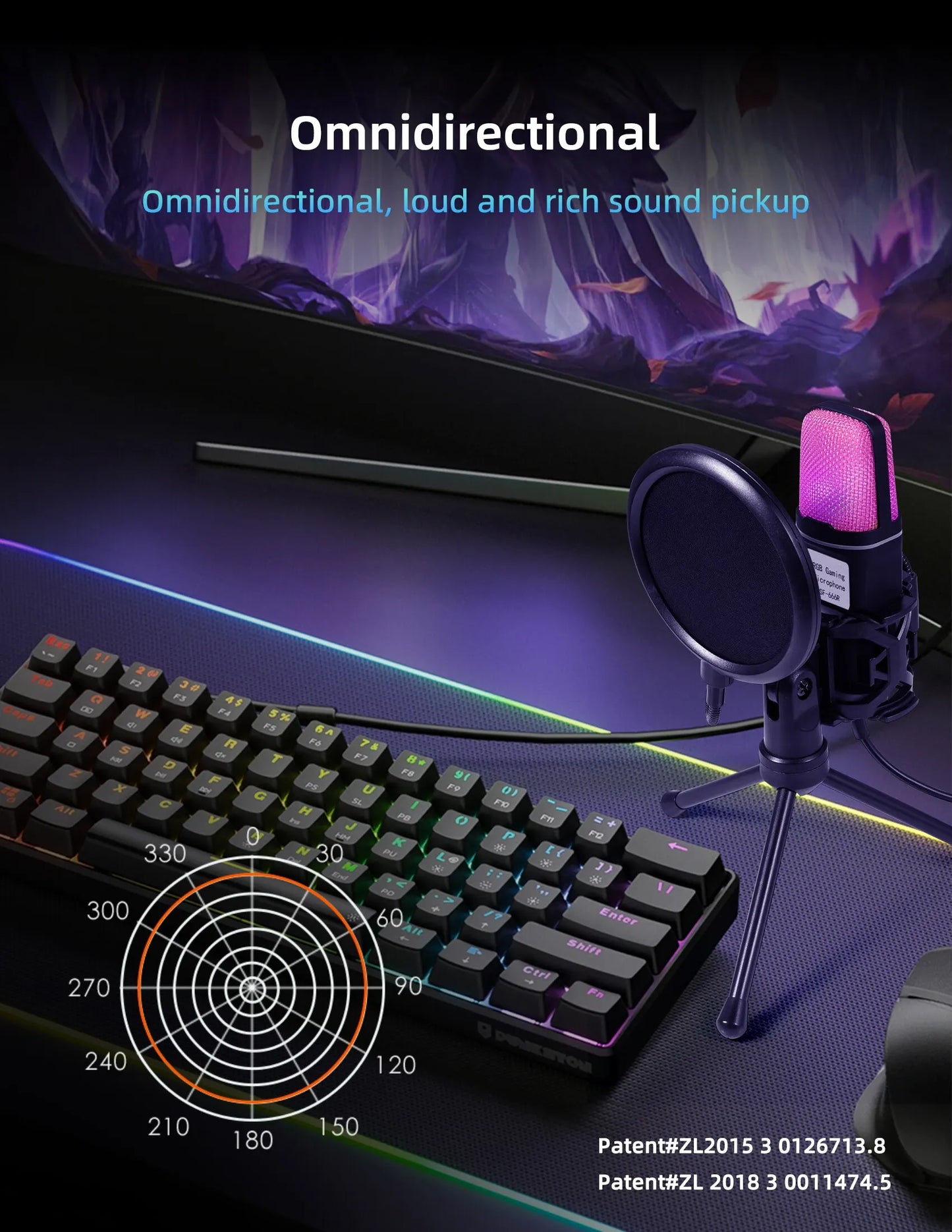 Portable USB Microphone RGB Microfone Condensador Wire Gaming Mic for Podcast Recording Studio Streaming Laptop Desktop