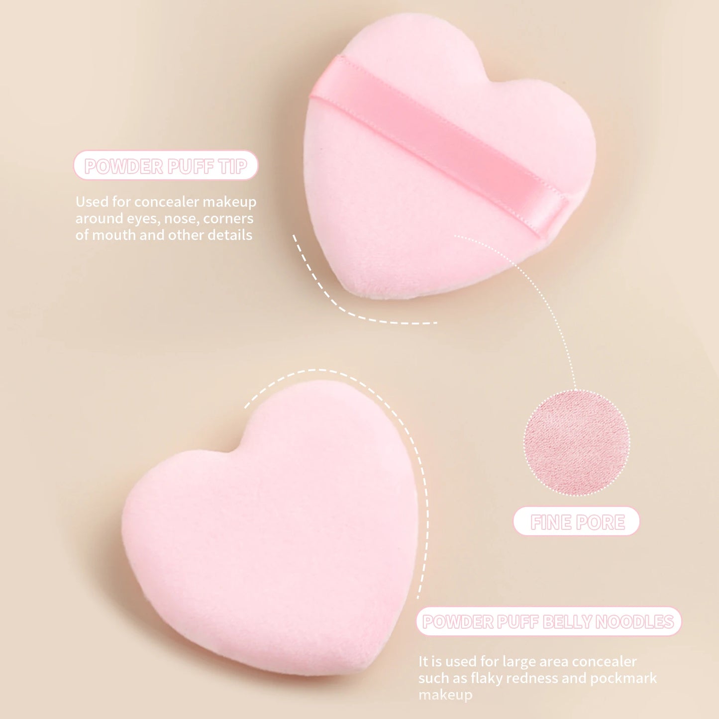 Powder puff, 6pcs/box heart shaped fluffy soft skin-friendly make-up tools can be reused