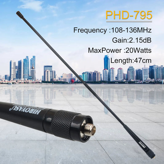 108-136MHz Handheld Whip Walkie Talkie Air Band Antenna 2.15dB 47CM 20Watts Hiroyasu PHD-795 for Baofeng UV-17Pro Gps Quansheng