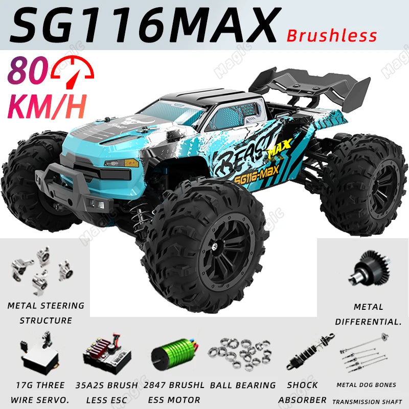 2.4G Remote Control Car 4WD Professional Racing Car SG116PRO/MAX Remote Control Car Brushless High Speed 80KM/H Off-road Drift